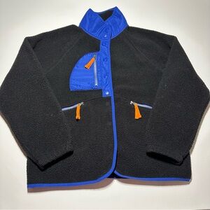 COZY FLEECE Contrast Color Teddy Sweater Jacket; Full Snap Front - Small